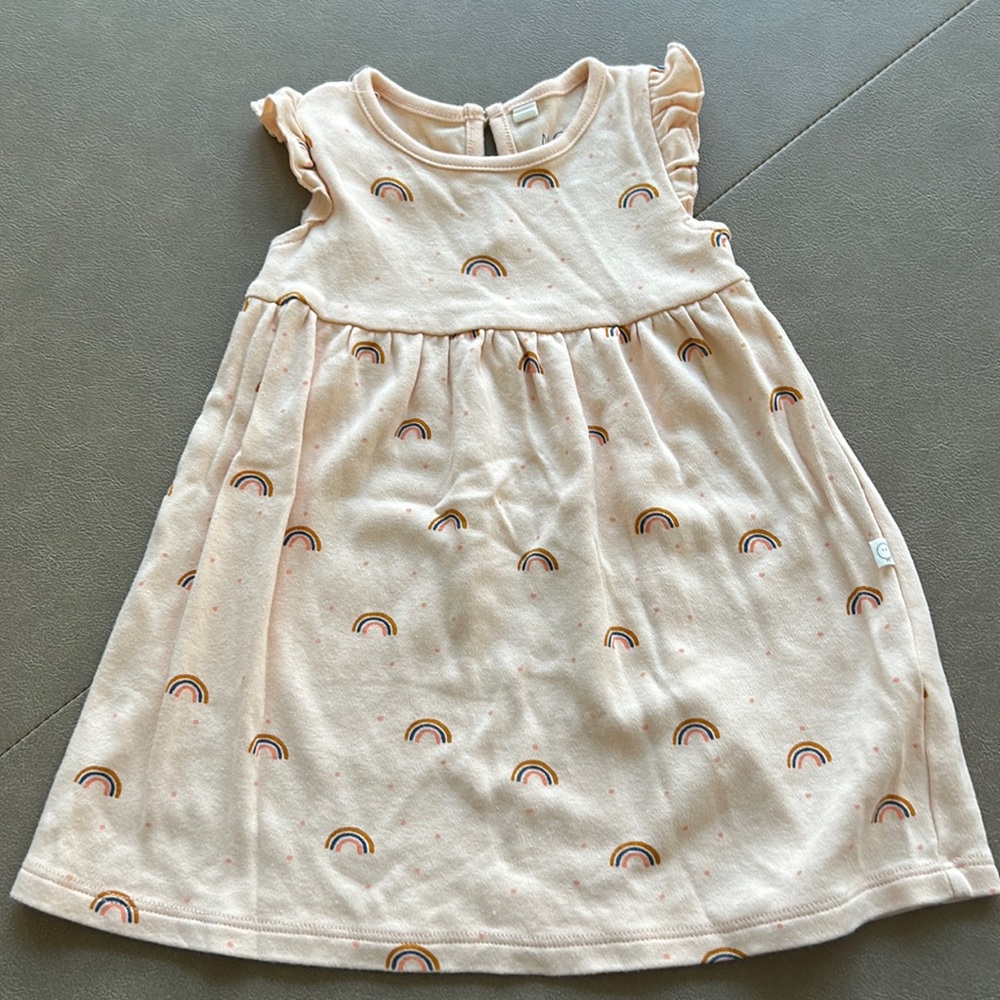 NWOT Mori flutter-sleeve rainbow baby girl dress